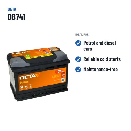 Batteria auto Deta DB741 12V 74Ah 680A – usi consigliati