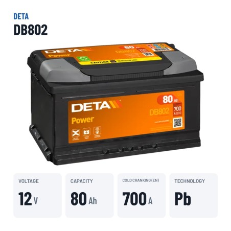 Bateria de carro Deta DB802 12V 80Ah 700A – dados principais