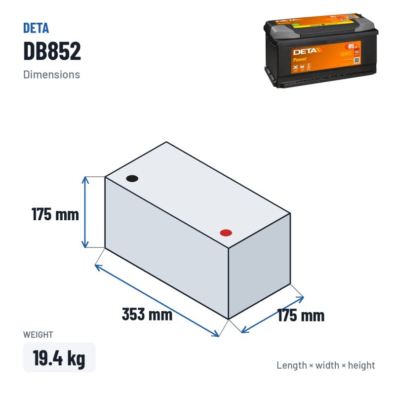 Bateria de carro Deta DB852 12V 85Ah 760A | baterias.com