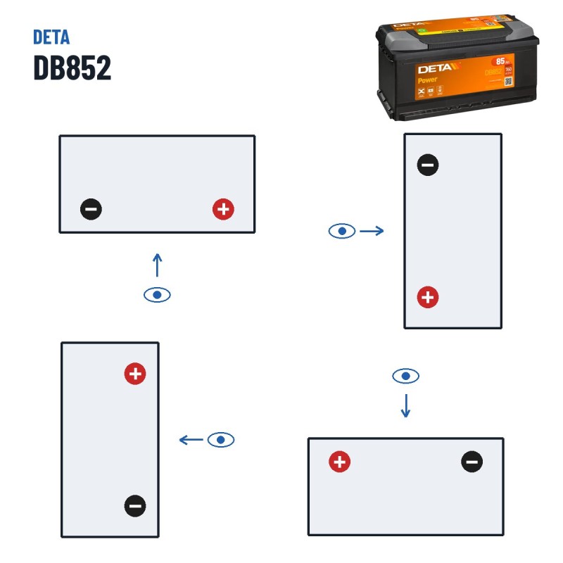 Bateria de carro Deta DB852 12V 85Ah 760A | baterias.com