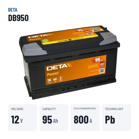 Batería de coche Deta DB950 12V 95Ah 800A – datos clave