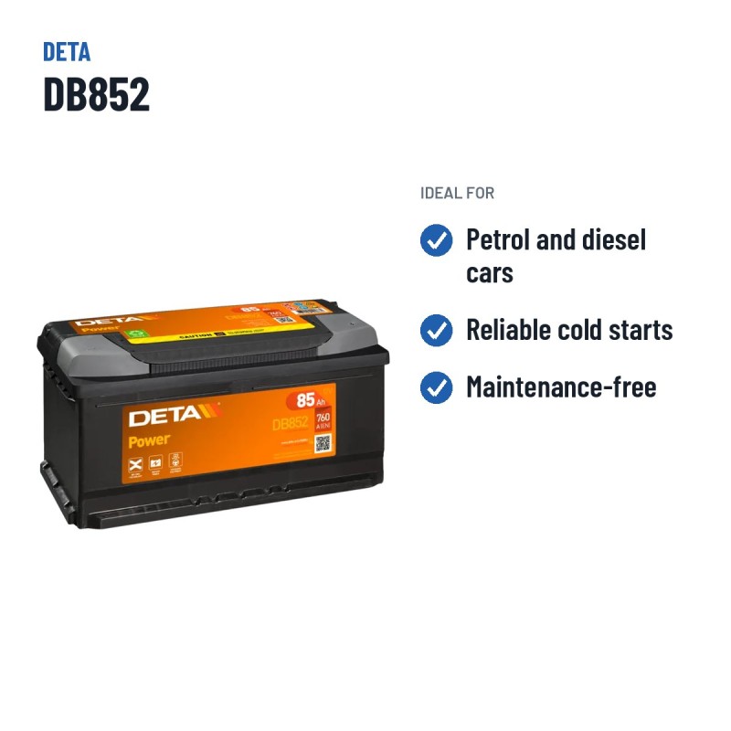 Bateria de carro Deta DB852 12V 85Ah 760A | baterias.com