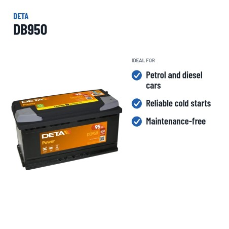 Batería de coche Deta DB950 12V 95Ah 800A – usos recomendados