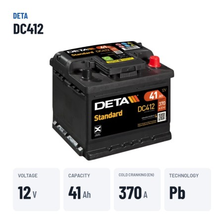 Batterie voiture Deta DC412 12V 41Ah 370A – caractéristiques clés