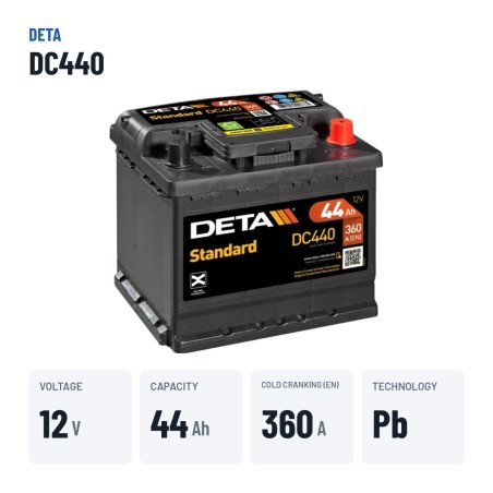 Batería de coche Deta DC440 12V 44Ah 360A – datos clave