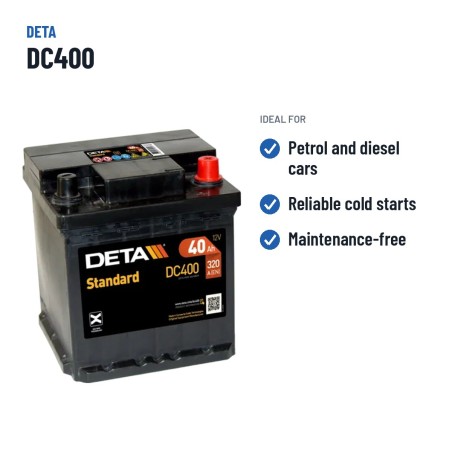 Batería de coche Deta DC400 12V 40Ah 320A – usos recomendados