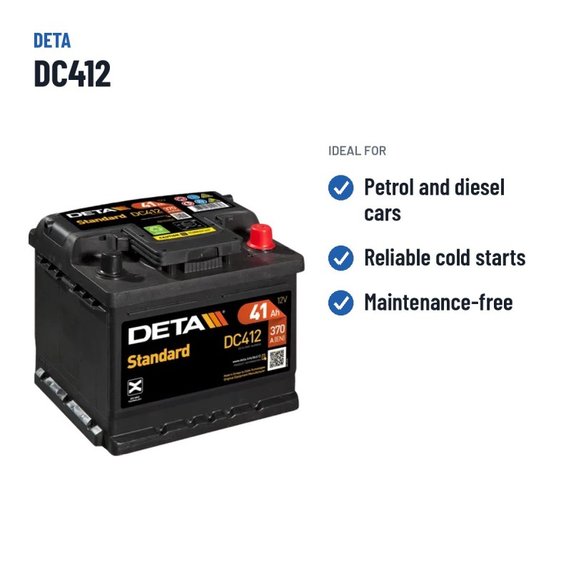Batterie voiture Deta DC412 12V 41Ah 370A – utilisations recommandées