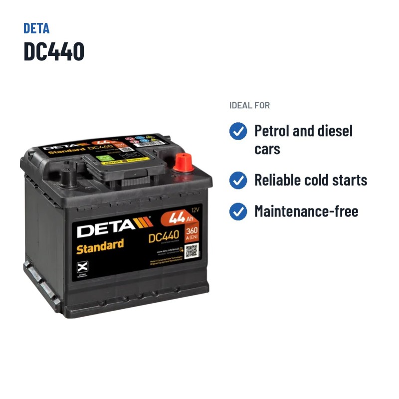 Batería de coche Deta DC440 12V 44Ah 360A – usos recomendados