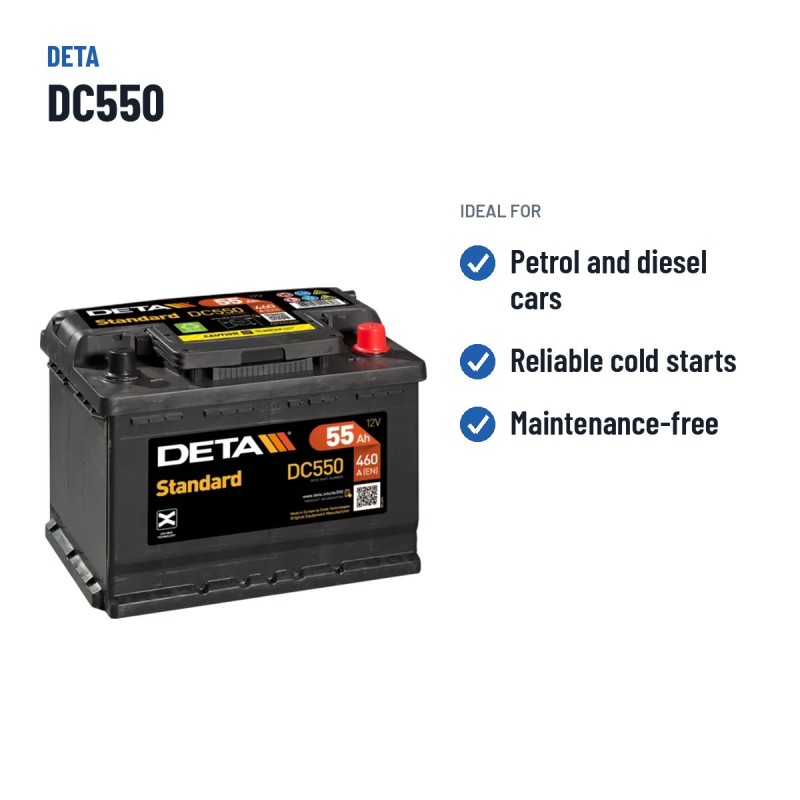 Batterie voiture Deta DC550 12V 55Ah 460A – utilisations recommandées