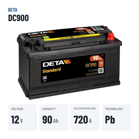 Autobatterie Deta DC900 12V 90Ah 720A – wichtigste Daten