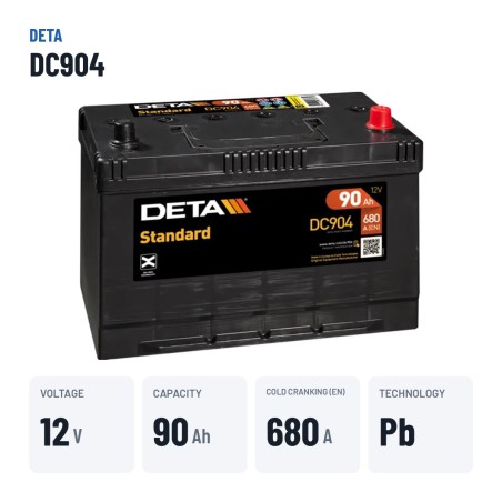 Batería de coche Deta DC904 12V 90Ah 680A – datos clave