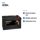 Batterie voiture Deta DC904 12V 90Ah 680A – utilisations recommandées