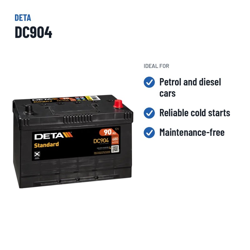 Batería de coche Deta DC904 12V 90Ah 680A – usos recomendados
