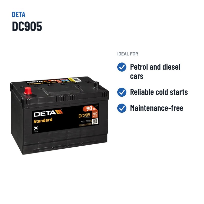 Batterie voiture Deta DC905 12V 90Ah 680A – utilisations recommandées