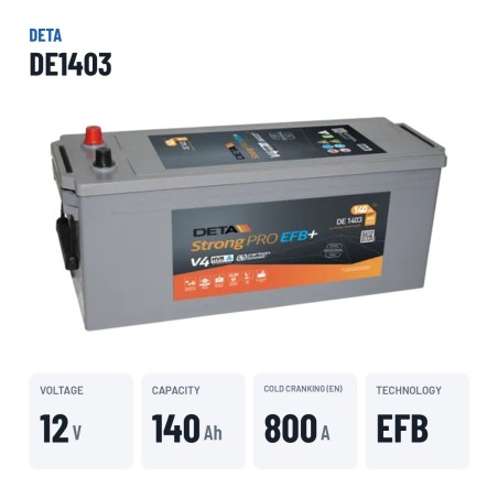 Batería de camión Deta DE1403 12V 140Ah 800A EFB – datos clave