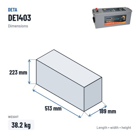 LKW-Batterie Deta DE1403 12V 140Ah 800A EFB – Abmessungen 513 × 189 × 223 mm