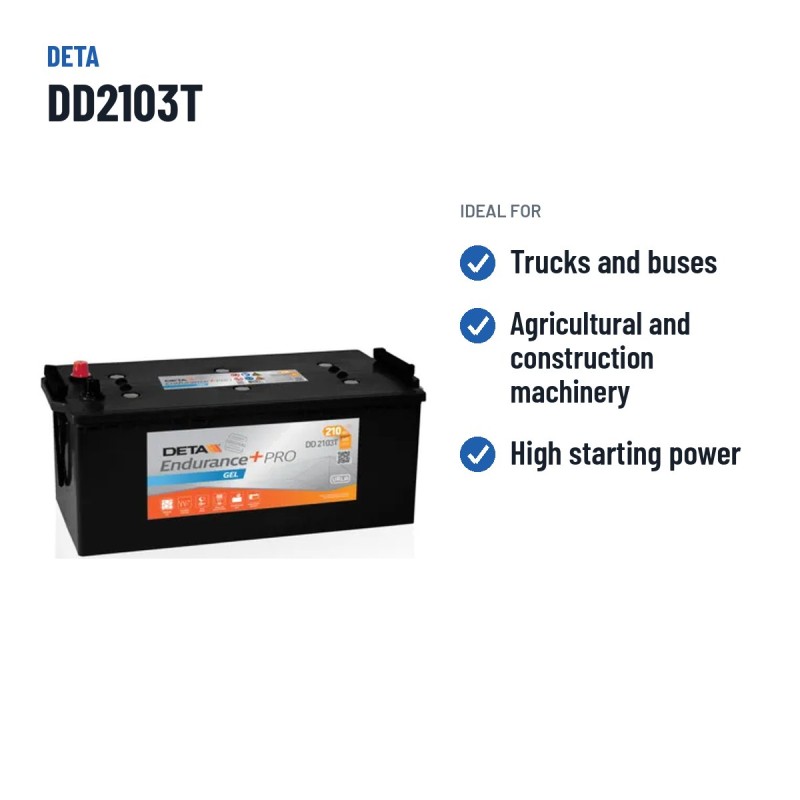LKW-Batterie Deta DD2103T 12V 210Ah 800A GEL – empfohlene Einsatzbereiche