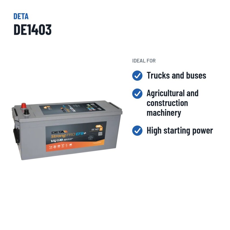 Batería de camión Deta DE1403 12V 140Ah 800A EFB – usos recomendados