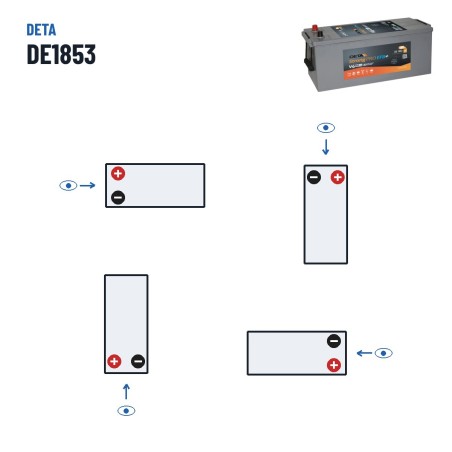 Batteria camion Deta DE1853 12V 185Ah 1100A EFB – polarità (schema 3)