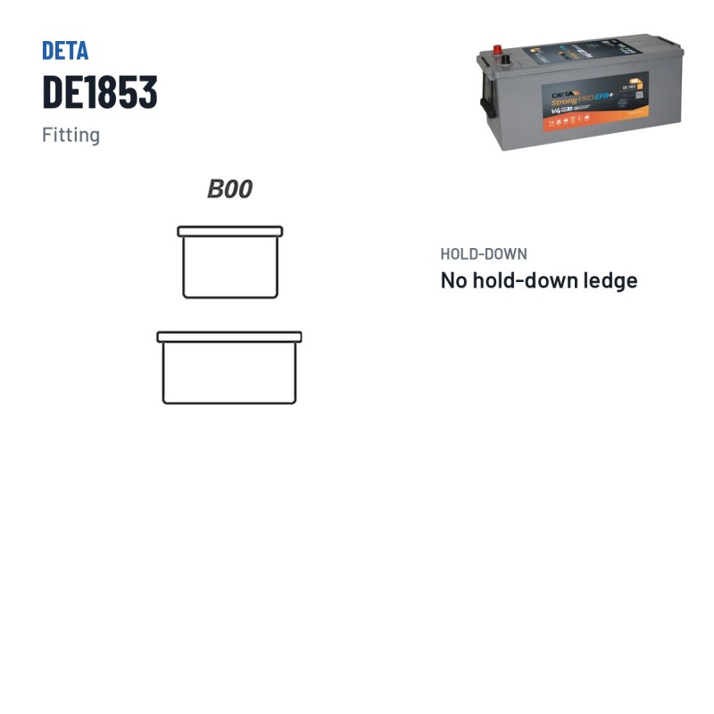 Truck battery Deta DE1853 12V 185Ah 1100A EFB – terminal and hold-down