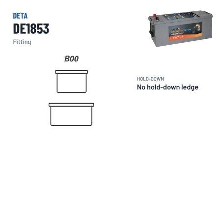 Bateria de camião Deta DE1853 12V 185Ah 1100A EFB – terminal e fixação