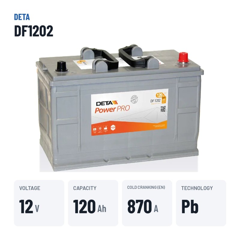 Batteria camion Deta DF1202 12V 120Ah 870A – dati principali