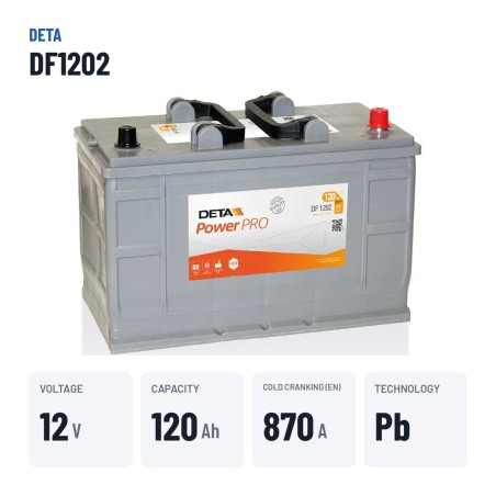 Batteria camion Deta DF1202 12V 120Ah 870A – dati principali