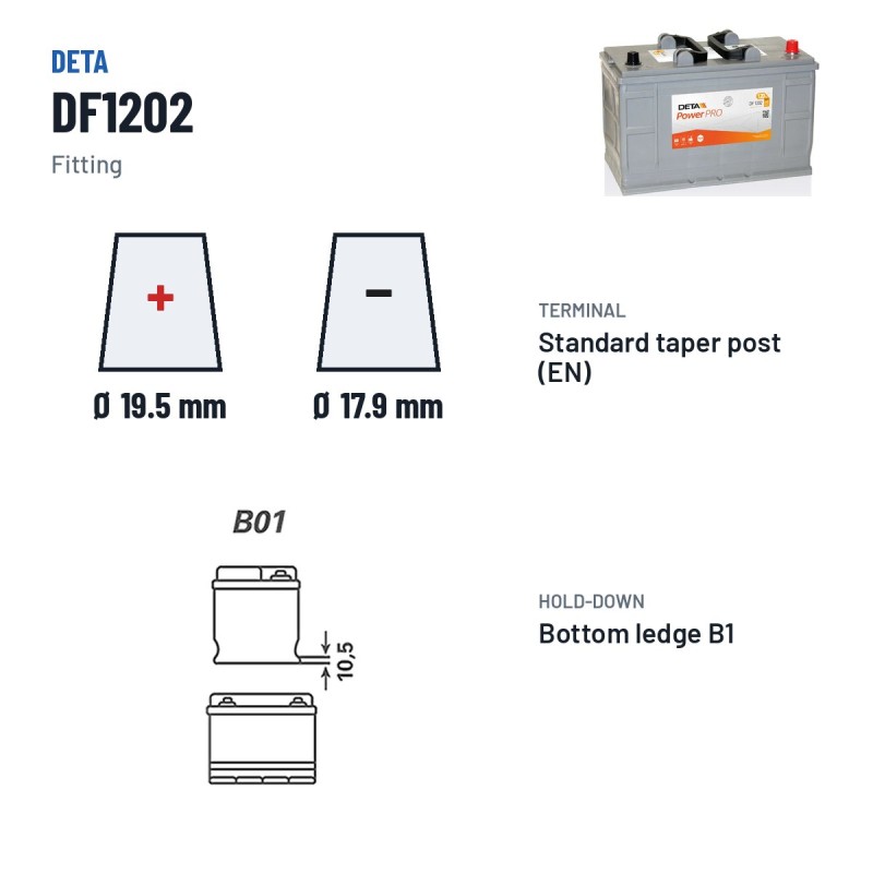 Bateria de camião Deta DF1202 12V 120Ah 870A | baterias.com