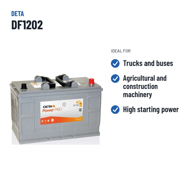Bateria de camião Deta DF1202 12V 120Ah 870A | baterias.com