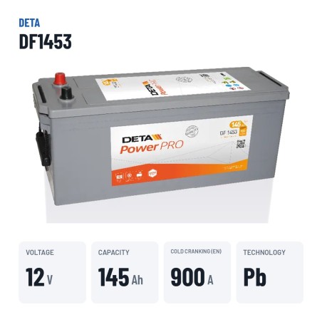 Truck battery Deta DF1453 12V 145Ah 900A – key specs