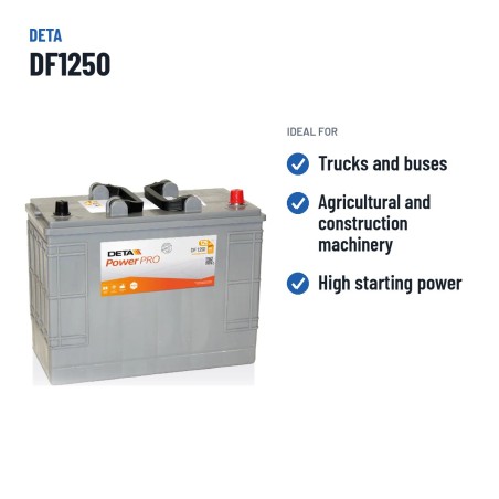 Truck battery Deta DF1250 12V 125Ah 850A – recommended uses