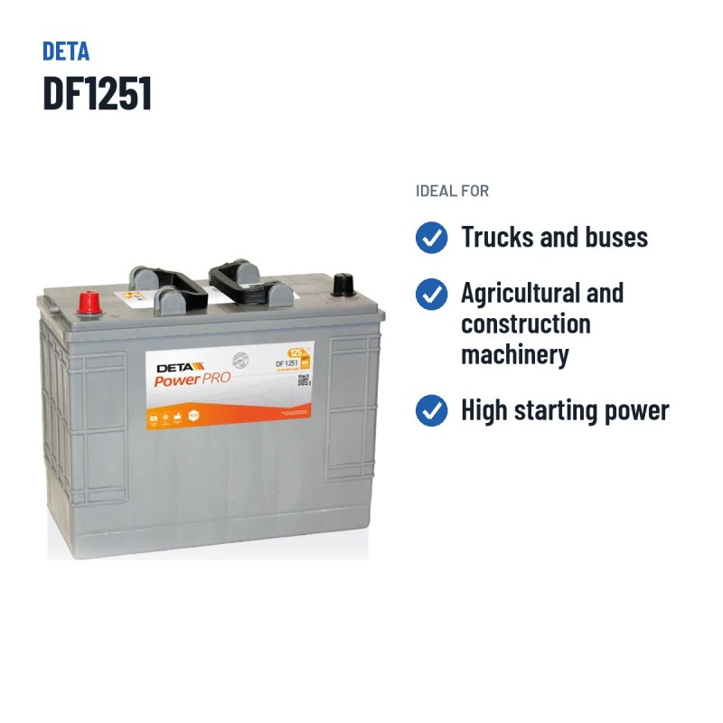 Batteria camion Deta DF1251 12V 125Ah 850A – usi consigliati
