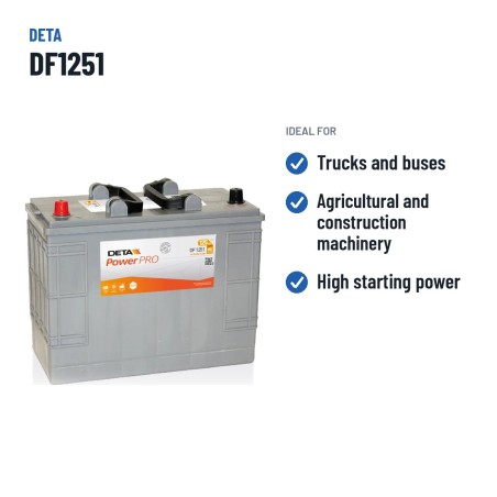 Bateria de camião Deta DF1251 12V 125Ah 850A – utilizações recomendadas