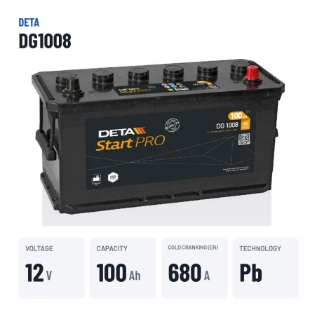 Truck battery Deta DG1008 12V 100Ah 680A – key specs