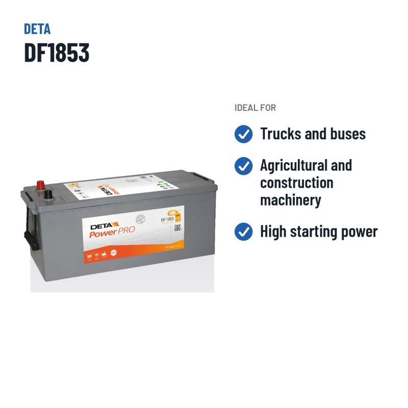 Batteria camion Deta DF1853 12V 185Ah 1150A | baterias.com