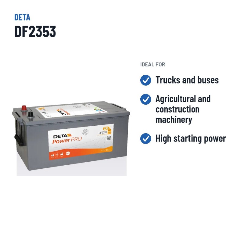 Truck battery Deta DF2353 12V 235Ah 1300A – recommended uses