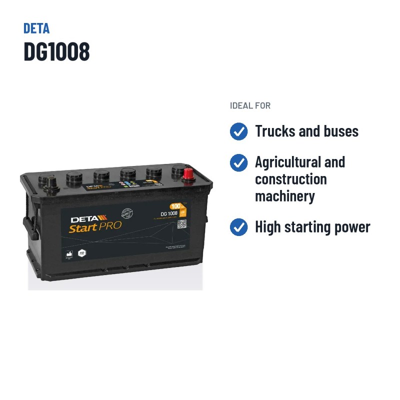 Bateria de camião Deta DG1008 12V 100Ah 680A – utilizações recomendadas