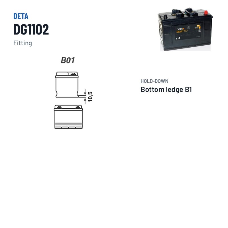 LKW-Batterie Deta DG1102 12V 110Ah 750A – Pole und Befestigung