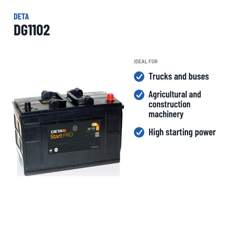 Truck battery Deta DG1102 12V 110Ah 750A – recommended uses