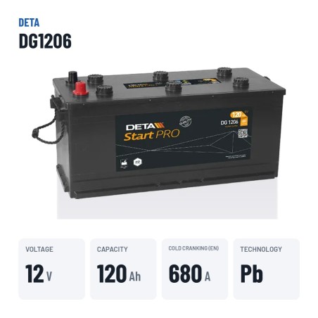 Batería de camión Deta DG1206 12V 120Ah 680A – datos clave