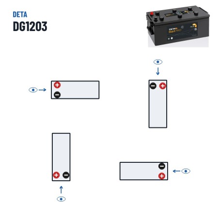LKW-Batterie Deta DG1203 12V 120Ah 680A – Polarität (Schaltung 3)
