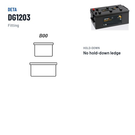 Bateria de camião Deta DG1203 12V 120Ah 680A – terminal e fixação