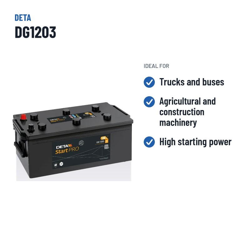 LKW-Batterie Deta DG1203 12V 120Ah 680A – empfohlene Einsatzbereiche