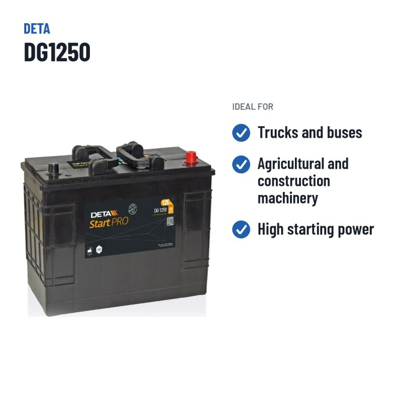 Truck battery Deta DG1250 12V 125Ah 760A – recommended uses