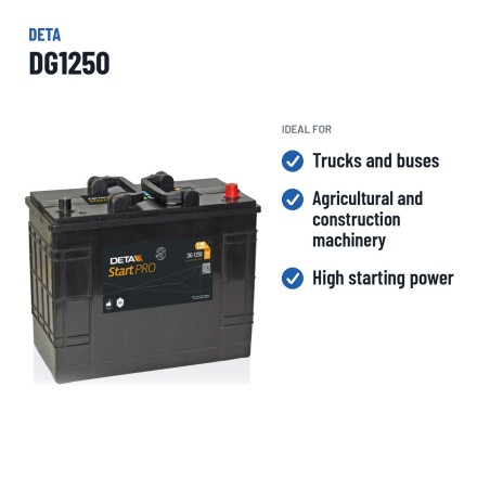 Truck battery Deta DG1250 12V 125Ah 760A – recommended uses