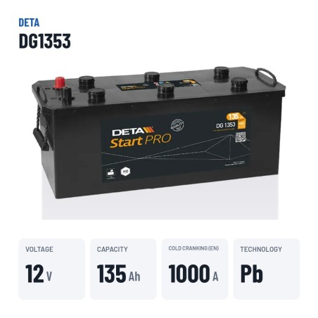 Batterie camion Deta DG1353 12V 135Ah 1000A – caractéristiques clés