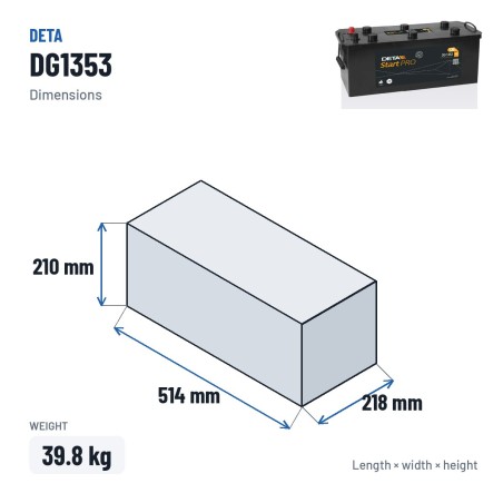 Batterie camion Deta DG1353 12V 135Ah 1000A – dimensions 514 × 218 × 210 mm
