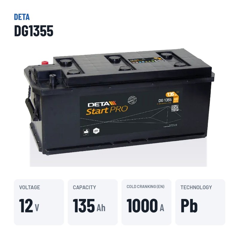 Batterie camion Deta DG1355 12V 135Ah 1000A – caractéristiques clés