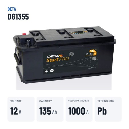 Bateria de camião Deta DG1355 12V 135Ah 1000A – dados principais