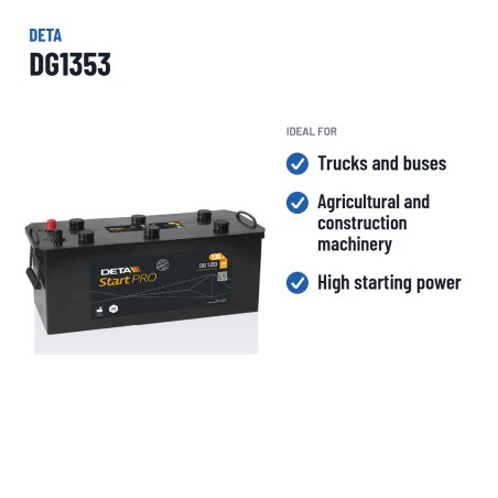 Batterie camion Deta DG1353 12V 135Ah 1000A – utilisations recommandées